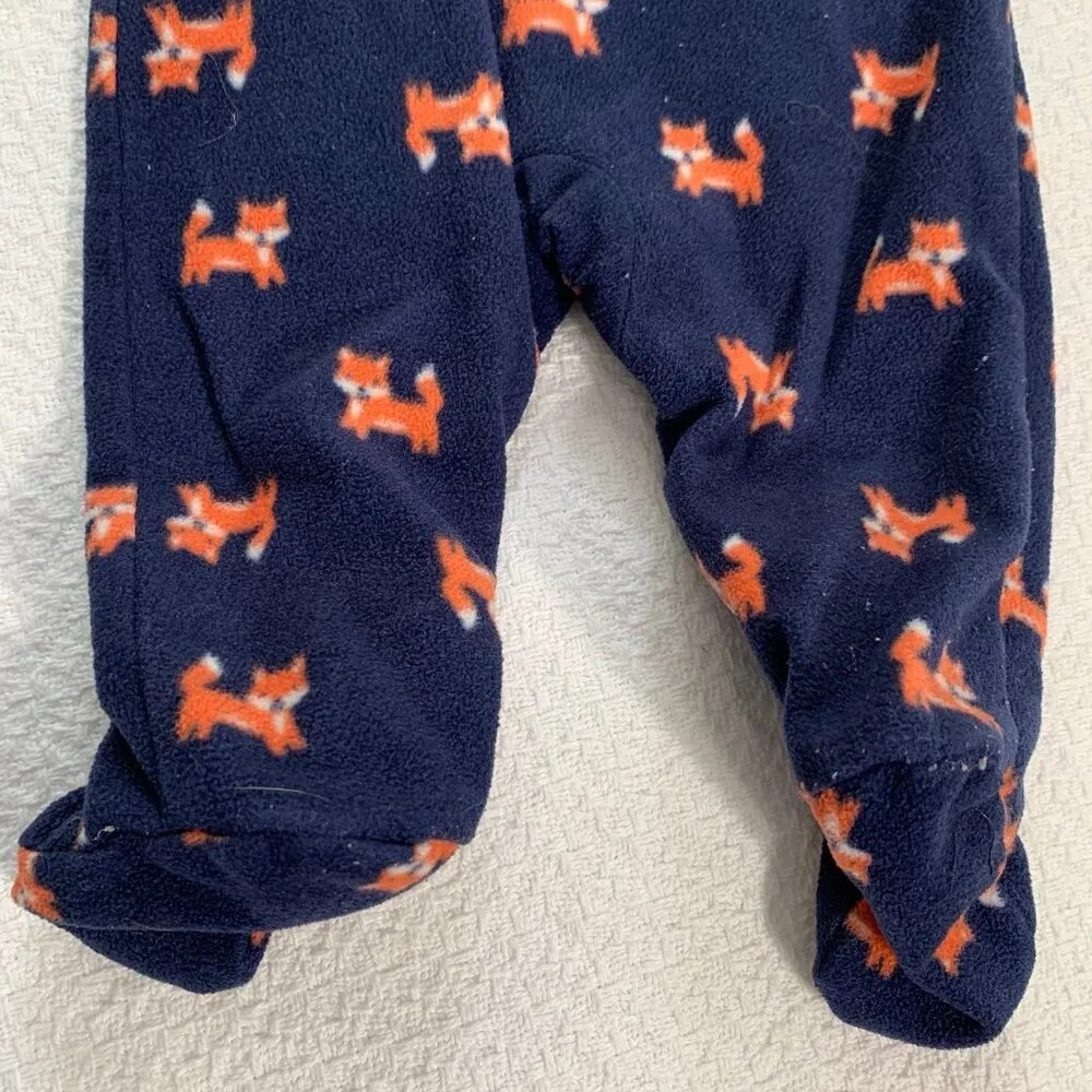 5/$25 Carter's 3M‎ Navy Blue Orange Fox Fleece Footed Pajamas Snap Front Sleeper